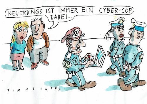 Cartoon: Cyber-Cop (medium) by Jan Tomaschoff tagged cyberangriffe,cyberangriffe