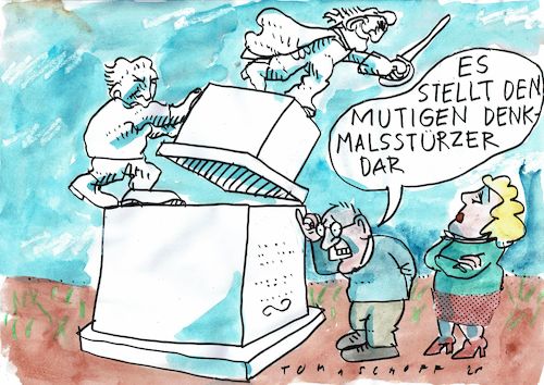 Cartoon: Denkmal (medium) by Jan Tomaschoff tagged denkmal,sturz,rassismus,denkmal,sturz,rassismus