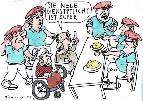 Cartoon: Dienstpflicht (medium) by Jan Tomaschoff tagged pflege,fachkräftemangel,dienstpflicht,pflege,fachkräftemangel,dienstpflicht