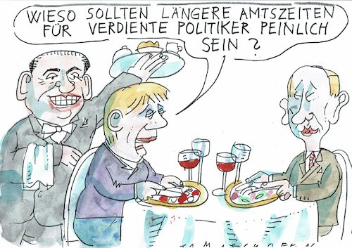 Cartoon: Dienstzeit (medium) by Jan Tomaschoff tagged politiker,amtszeitverlängerung,berlusconi,politiker,amtszeitverlängerung,berlusconi