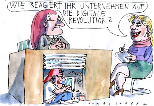 Cartoon: digitale Revolution (medium) by Jan Tomaschoff tagged start,up,digitale,revolution,start,up,digitale,revolution