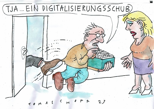 Cartoon: Digitalisiserung (medium) by Jan Tomaschoff tagged digitalisierung,analoges,jobs,digitalisierung,analoges,jobs