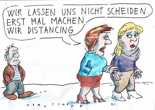 Cartoon: Distanz (medium) by Jan Tomaschoff tagged pandemie,distanz,partnerschaft,ehe,pandemie,distanz,partnerschaft,ehe