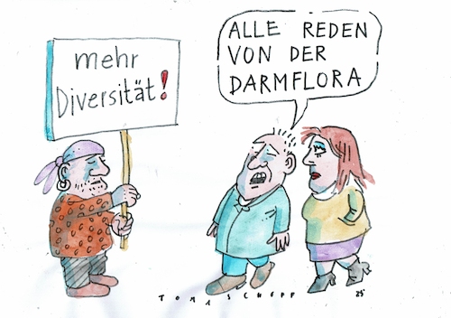 Cartoon: divers (medium) by Jan Tomaschoff tagged gesundheit,darmflora,bakterien,gesundheit,darmflora,bakterien