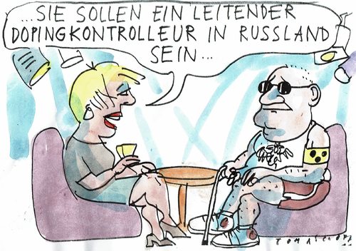 Cartoon: Dopingexperte (medium) by Jan Tomaschoff tagged athletik,doping,russland,athletik,doping,russland