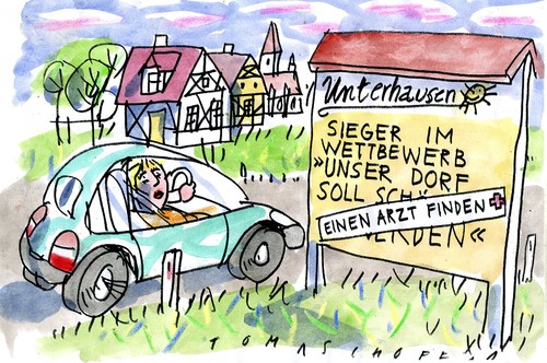 Cartoon: Dorf (medium) by Jan Tomaschoff tagged ärzteversorgung,landarzt,ärzteversorgung,landarzt,arzt,gesundheit