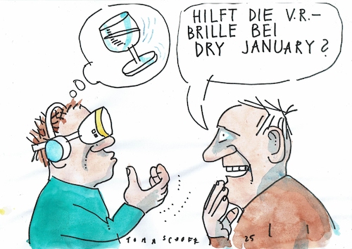 Cartoon: dry january (medium) by Jan Tomaschoff tagged gesundheit,alkohol,januar,vr,brille,gesundheit,alkohol,januar,vr,brille