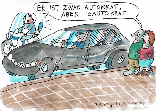 Cartoon: eAuto (medium) by Jan Tomaschoff tagged autokratie,demokratie,auto,eauto,autokratie,demokratie,auto,eauto
