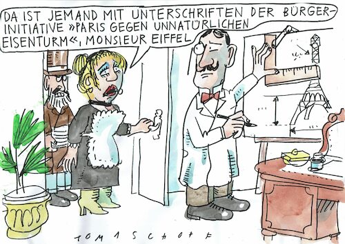 Cartoon: Eiffelturm (medium) by Jan Tomaschoff tagged technik,fortschritt,skepsis,bürgerinitiative,technik,fortschritt,skepsis,bürgerinitiative