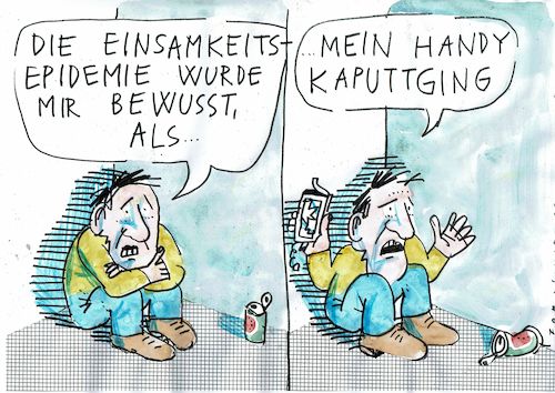 Cartoon: einsam (medium) by Jan Tomaschoff tagged pandemie,corona,kontakte,handy,pandemie,corona,kontakte,handy