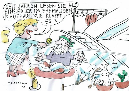 Cartoon: Einsiedler (medium) by Jan Tomaschoff tagged corona,wirtschaft,kaufhaus,pleiten,corona,wirtschaft,kaufhaus,pleiten