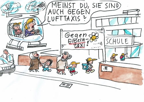 Cartoon: Elterntaxi (medium) by Jan Tomaschoff tagged eltern,taxi,erziehung,schule,fliegen,eltern,taxi,erziehung,schule,fliegen