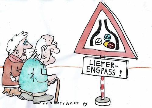 Cartoon: Engpass (medium) by Jan Tomaschoff tagged gesundheit,medikamente,lieferengpass,gesundheit,medikamente,lieferengpass