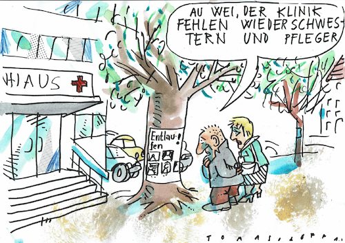 Cartoon: entlaufen (medium) by Jan Tomaschoff tagged schwesternmangel,pflegermangel,pflegenotstand,schwesternmangel,pflegermangel,pflegenotstand