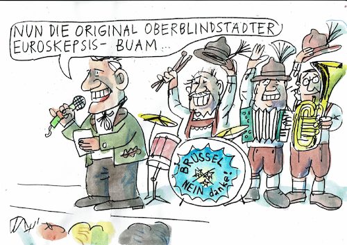 Cartoon: Euroskepsis (medium) by Jan Tomaschoff tagged eu,europa,volkstümelei,eu,europa,volkstümelei