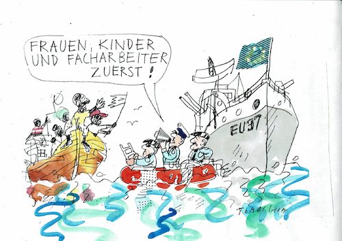 Cartoon: Facharbeiter (medium) by Jan Tomaschoff tagged fachkräfte,migration,seenot,fachkräfte,migration,seenot