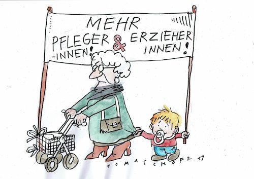 Cartoon: Fachkräfte (medium) by Jan Tomaschoff tagged fachkräftemangel,altenpflege,kitas,fachkräftemangel,altenpflege,kitas