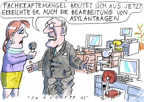 Cartoon: Fachkräftemangel (medium) by Jan Tomaschoff tagged fachkräfte,zuwanderung,fachkräfte,zuwanderung