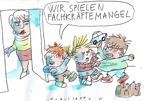 Cartoon: Fachkräftemangel (medium) by Jan Tomaschoff tagged erzieher,kitas,fachkräfte,erzieher,kitas,fachkräfte