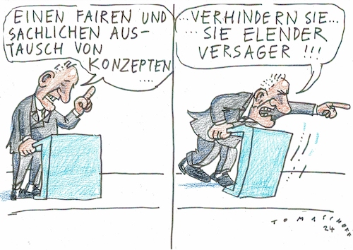 Cartoon: fair (medium) by Jan Tomaschoff tagged politiker,wahlkampf,streitkultur,fairness,politiker,wahlkampf,streitkultur,fairness