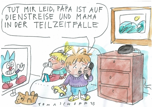 Cartoon: Falle (medium) by Jan Tomaschoff tagged famile,frauen,jobs,teilzeit,famile,frauen,jobs,teilzeit