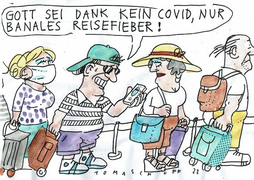 Cartoon: Fieber (medium) by Jan Tomaschoff tagged covid,reisen,fliegen,covid,reisen,fliegen