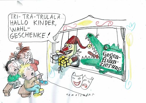 Cartoon: Finanzierung (medium) by Jan Tomaschoff tagged wahlgeschenke,schulden,wahlgeschenke,schulden