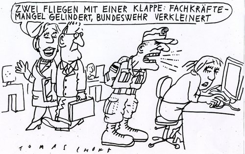 Cartoon: Fliegen (medium) by Jan Tomaschoff tagged fachkräftemangel,bundeswehr