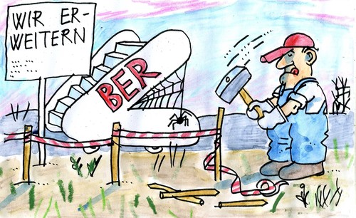 Cartoon: Flughafen Berlin erweitert (medium) by Jan Tomaschoff tagged flughafen,berlin,flughafen,berlin