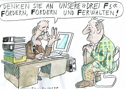 Cartoon: Fördern (medium) by Jan Tomaschoff tagged verwaltung,fordern,fördern,phrasen,verwaltung,fordern,fördern,phrasen
