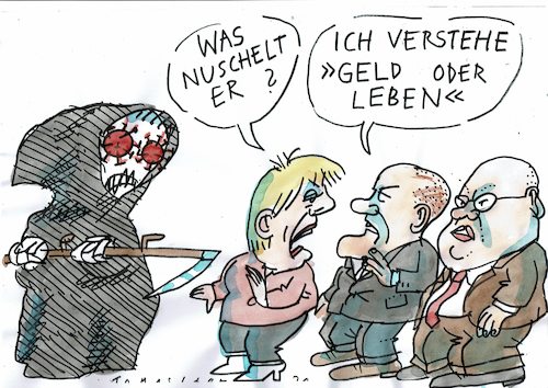Cartoon: Frage (medium) by Jan Tomaschoff tagged corona,leben,wirtschaft,finanzen,corona,leben,wirtschaft,finanzen