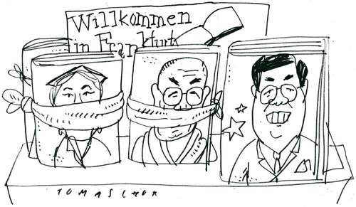 Cartoon: Frankfurter Buchmesse (medium) by Jan Tomaschoff tagged frankfurter,buchmesse,china,buch,bücher,literatur,autoren