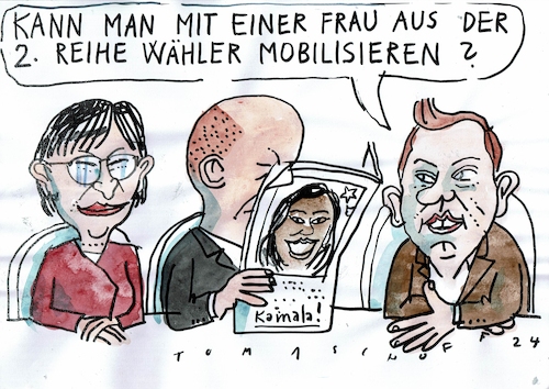 Cartoon: Frau aus 2. Reihe (medium) by Jan Tomaschoff tagged kamala,harris,wahlen,spd,esken,kamala,harris,wahlen,spd,esken