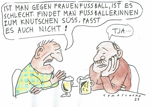 Cartoon: Frauenfußball (medium) by Jan Tomaschoff tagged frauen,fußball,übergriff,frauen,fußball,übergriff