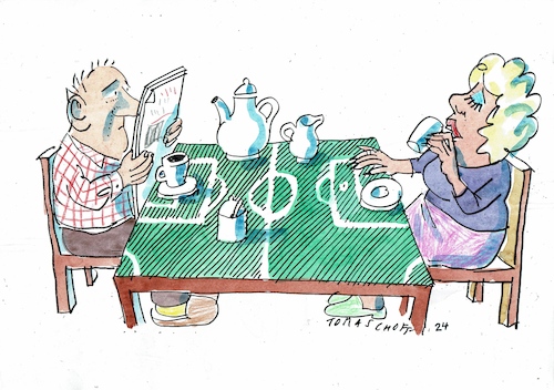 Cartoon: Frühstück (medium) by Jan Tomaschoff tagged fussball,ehe,kommunikation,fussball,ehe,kommunikation