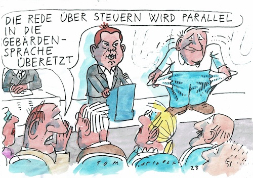 Cartoon: Gebärden (medium) by Jan Tomaschoff tagged klingbeil,schulden,haushalt,klingbeil,schulden,haushalt