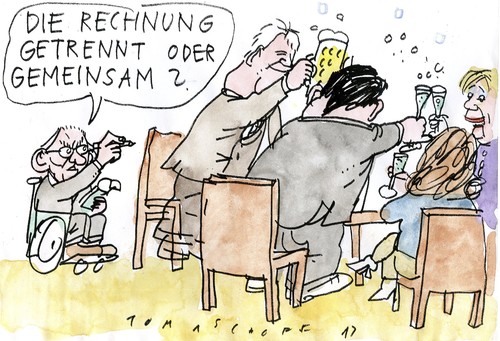 Cartoon: Gegenfinanzierung (medium) by Jan Tomaschoff tagged wahlgeschenke,koalition,wahlgeschenke,koalition