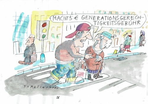 Cartoon: Generationen (medium) by Jan Tomaschoff tagged demografie,jugend,alter,geld,demografie,jugend,alter,geld