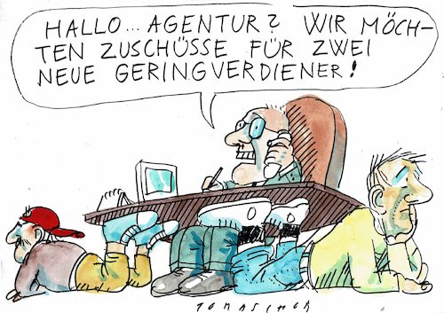 Cartoon: Geringverdiener (medium) by Jan Tomaschoff tagged staat,markt,arbeitslosigkeit,staat,markt,arbeitslosigkeit