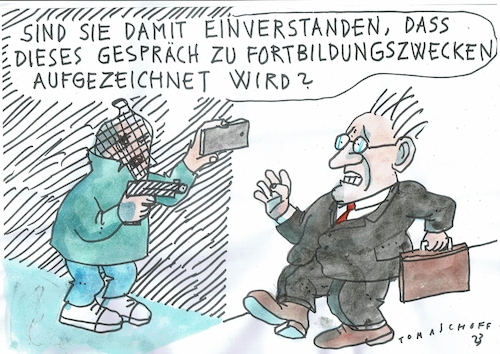 Cartoon: Gespräch (medium) by Jan Tomaschoff tagged überfall,gespräch,fortbildung,überfall,gespräch,fortbildung