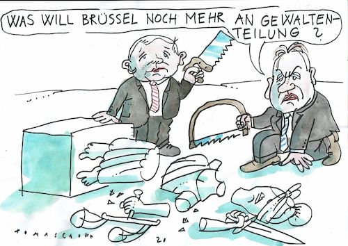 Cartoon: Gewaltenteilung (medium) by Jan Tomaschoff tagged eu,ungarn,polen,orban,kaczynski,eu,ungarn,polen,orban,kaczynski