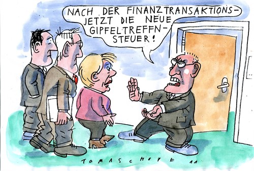 Cartoon: Gipfeltreffen (medium) by Jan Tomaschoff tagged gipfeltreffen,gipfeltreffen,merkel