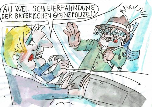 Cartoon: Grenzpolizei (medium) by Jan Tomaschoff tagged migration,grenzen,bayern,migration,grenzen,bayern