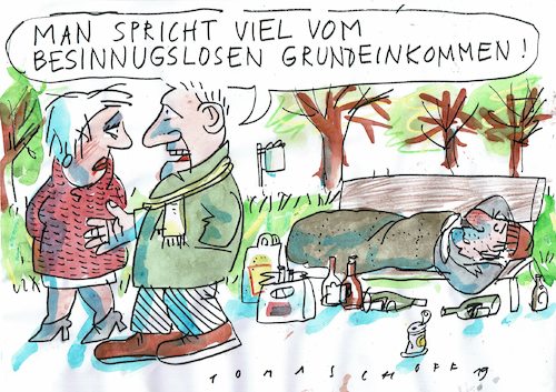 Cartoon: Grundeinkommen (medium) by Jan Tomaschoff tagged grundeinkommen,armut,alkohol,sucht,grundeinkommen,armut,alkohol,sucht