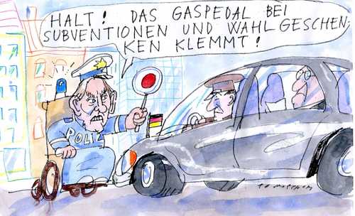 Cartoon: Halt! (medium) by Jan Tomaschoff tagged subventionen,wahlgeschenke