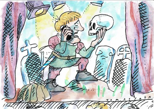 Cartoon: Hamlet (medium) by Jan Tomaschoff tagged denken,kommunizieren,smart,phone,denken,kommunizieren,smart,phone