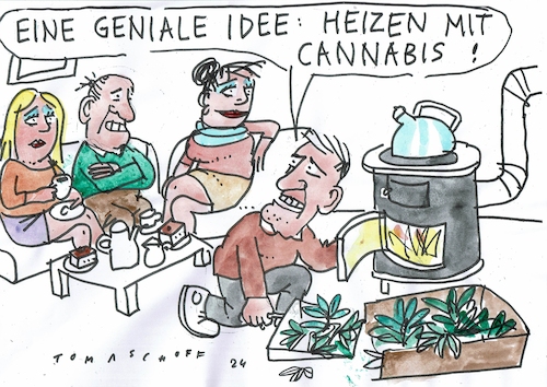 Cartoon: Heizen (medium) by Jan Tomaschoff tagged energie,heizung,cannabis,energie,heizung,cannabis