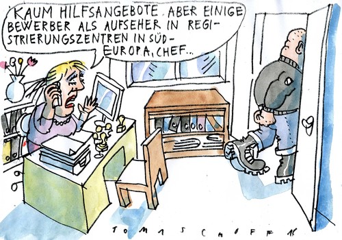 Cartoon: Helfer (medium) by Jan Tomaschoff tagged migration,fremdenhass,migration,fremdenhass