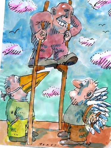 Cartoon: hoch hinaus (medium) by Jan Tomaschoff tagged hoch,leiter,hierarchie,hoch,leiter,hierarchie,macht,boss,chef,dominanz,fliegen