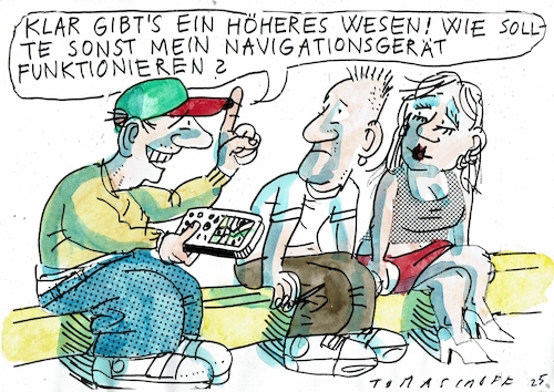 Cartoon: höheres Wesen (medium) by Jan Tomaschoff tagged internet,satelliten,glaube,internet,satelliten,glaube